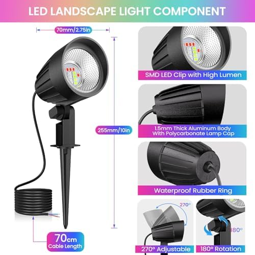 15W RGB Landscape Lighting with Remote for Yard Garden (12 Pack) - Image 6