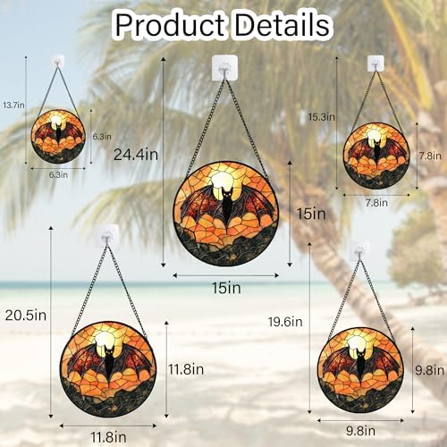 Stained Glass Window Hanging Halloween Bat Suncatcher Gift for Women 15" - Image 5