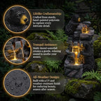 26.38" Bear Waterfall Fountain with LED Lights, Resin Outdoor Water Fountain with Cascading Rock Design, Wildlife Garden Fountain for Patio, Backyard, Porch & Yard, Black and Gray - Image 6