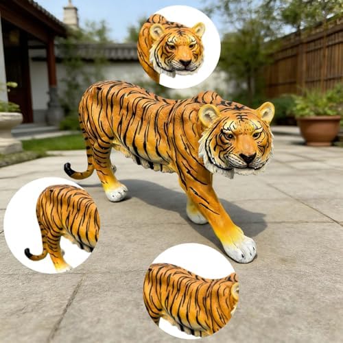 Large Realistic Orange Tiger Garden Statue - 33.46" L x 15.75" H Resin Wildlife Sculpture - Lifelike Animal Figurine Decor for Patio, Lawn, Yard, and Safari Themed Outdoor Spaces - Image 3