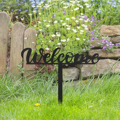 Metal Welcome Sign Decorative Garden Stake, Elegant Script Design Gifts Silhouette Statues for Yard Art, Outside, Patio, Outdoor Decor, Garden Decorations, Lawn Ornaments - 20" Black - Image 5