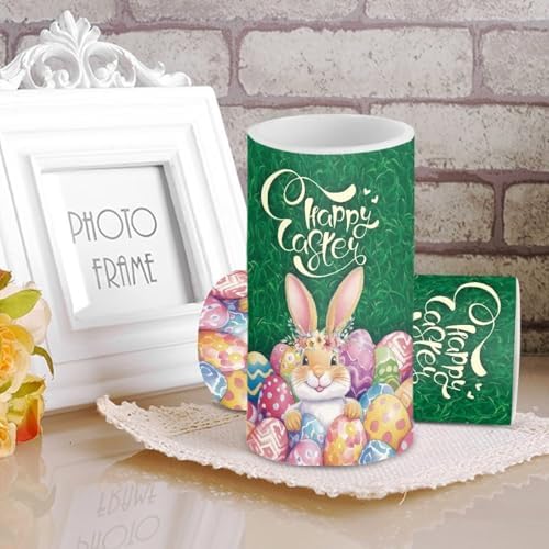Happy Easter Flameless Candles with Timer Set of 2 Battery Operated Candles with Remote Easter Egg Bunny LED Pillar Lights for Dining Table Decor Battery Tea Lights - Image 4