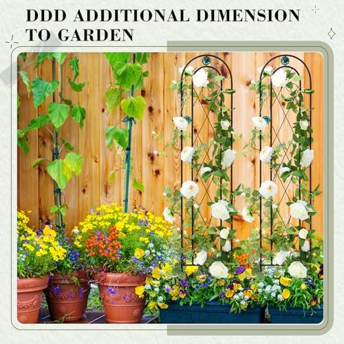 2 Pack 4' H x 10" W Metal Arched Garden Trellis for Potted Climbing Plants Outdoor Rustic Black Coating Iron Wire Lattices Grid Panels for Vine Pergola Cucumbers Vegetables Flower Support - Image 5