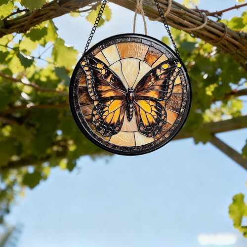 CHATYOUNG Stained Glass Window Hanging Retro Butterfly Large 15" - Suncatcher Door Garden Home Decor and Christmas Mother's Day Birthday Gift for Grandma Nana Mom Women Wife Girlfriend Friend - Image 5