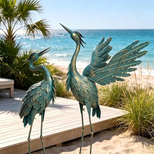 Crane Statues for Outdoor, Metal Heron Garden Statues Bird Yard Art - Image 3