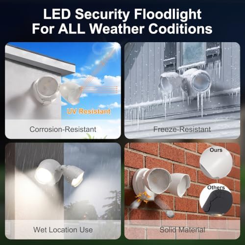 LED Flood Light Outdoor, Exterior Security Lights, 3000K/5000K Light, IP65 Waterproof, Dual-Head Wall/Eave Mount Flood Light Energy Saving for Garage, Patio, Yard (White-Modern, 1 Pack) - Image 6
