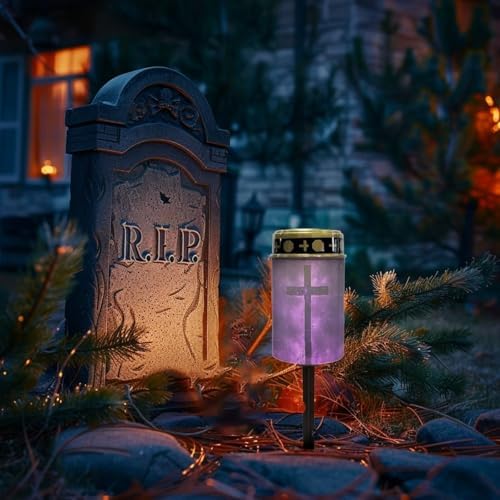 Poceacles Cross Solar Lights Pack of 8 Waterproof Solar Garden Lights Cemetery Solar Outdoor Lights Outdoor Stake Automatic Solar Lantern for Cemetery Grave Decoration, Cross Galaxy Violet - Image 2
