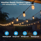 GvvooHome 50FT S11 LED Outdoor String Lights with App & Remote, Low-Voltage Patio Lights with Music Sync, 4 Lighting Modes, Dimmable, Waterproof LED Outdoor Lights for Porch, Deck, Garden, Backyard - Image 6