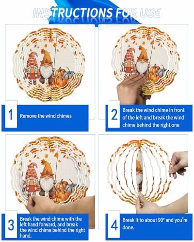Fall Wind Spinner Pumpkin Gnome Stainless Steel Spinner for Yard and Garden Wind Sculptures 12 Inch 3D Crafts Ornaments Hanging Wind Spinner for Outdoor & Indoor Decorations - Image 6