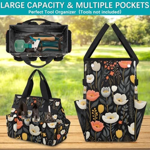 Garden Tool Bag Organizer Garden Tote Bag with Pockets Flower Small Patterned Tool Storage Organizer Gardening Tool Kit Holder 13" x 6.8" x 2.8" - Image 4