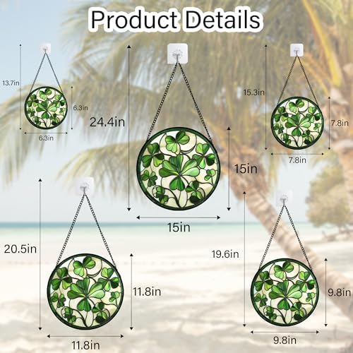 Ireland Green Clover Stained Glass Window Hanging Suncatcher Gifts 12" - Image 6