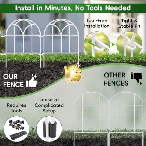 White Garden Fence Panels - 30.33ft x 17in (H) Garden Fence Animal Barrier Metal Fencing for Yard Decorative Garden Border Edging for Dogs No Dig Dog Fence for Outdoor Decor Flower Bed - Image 4