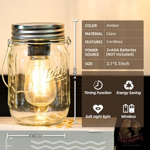 2 Pack Cordless Hanging Mason Jar Lanterns Small Cordless Lamp with Timer - Image 2