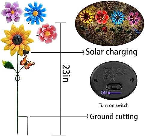 Solar Garden Stakes Lights for Outdoor Decor, 4 Pack Waterproof Metal Art Stick Flowers, Light for Outside Garden Patio Pathway Yard Backyard Porch Lawn - Image 3