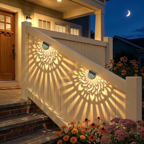 6 Pack Solar Fence Lights Wall lihgts Outdoor Decorations Solar Powered Step Deck Lights Warm Yellow Light Waterproof Decorative Lighting for Garden, Front Door, Backyard (Black) - Image 4