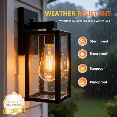 Dawn to Dusk Sensor Outdoor Light Fixture Waterproof Porch Lights Anti-Rust Exterior Wall Lighting Outdoor Wall Lantern for Patio Front Door Garage House - 2 Pack - Image 5