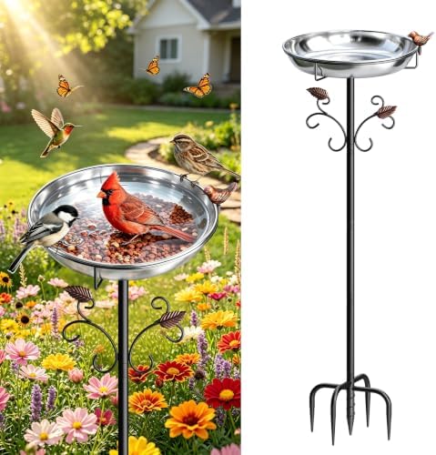 50" Tall Stainless Steel Bird Bath for Outside, Bird Water Feeder by Unknown