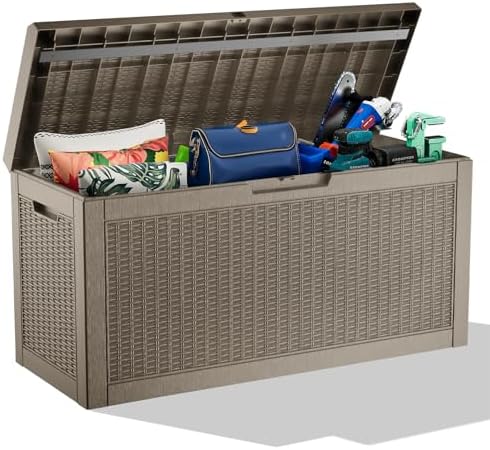 60 Gallon Waterproof Resin Deck Box, UV Resistant Outdoor Storage for Garden, Patio, Porch, Delivery（Gray，60 Gallon） by KFY