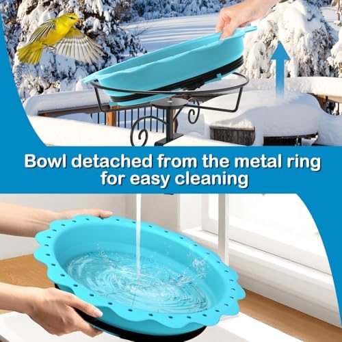 Heated Bird Bath for Deck Railing, 100W Heated Birdbath for Outdoors, Blue - Image 4