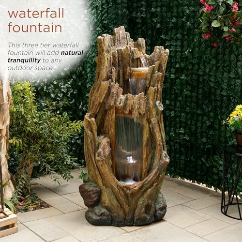 Alpine Corporation TZL338 Outdoor 3 Tier Waterfall Tree Trunk Floor Fountain with LED Lights for Patio, and Lawn Decor, 59 Inches Tall - Image 5