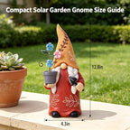 Gnome Solar Light Statue with Flower Resin Outdoor Garden Patio Decor Gift - Image 3