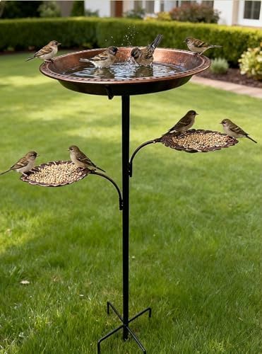 Bird Bath for Wild Birds, Outdoor Metal Standing Bowl with Feeders, Stake Design for Lawn and Flower Bed(Copper Color) - Image 5