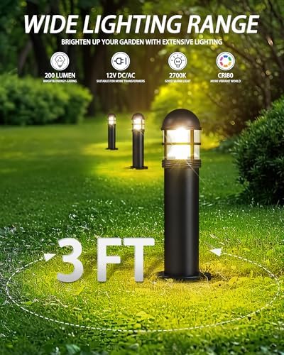 8 Pack LED Low Voltage Bollard Pathway Lights, 12V 200LM IP67 Waterproof Landscape Lighting for Garden, Driveway, Festive Outdoor Decor, 2700K Warm White - Image 2