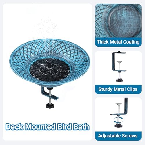 12.6" Solar Bird Bath for Deck Railing, Detachable Metal Bird Bath Bowl - Image 3