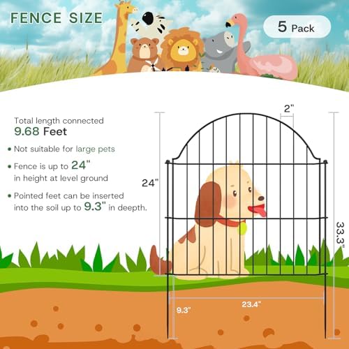 Garden Fence Panels, 24in H x 9.68ft L, 5 Panels Rust-Resistant Decorative Garden Fence, No Dig Small Garden Fence, Animal Barrier Fence for Garden Yard Flower Bed Patio Outdoor - Image 2