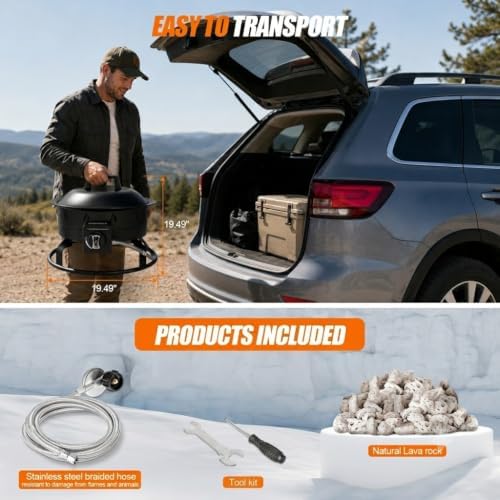 Portable Propane Fire Pit, 19-inch, 60,000 BTU Gas Fire Pit with Fire Pit Cover & Carry Kit, Smokeless Fire Bowl, Outdoor Fire Pit for Camping, Backyard, Patio, Tailgating, RV, Deck - Image 5