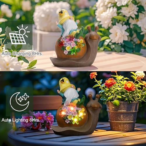 Etlemonde Solar Gnome Snail Statue, Garden Decor - Image 3