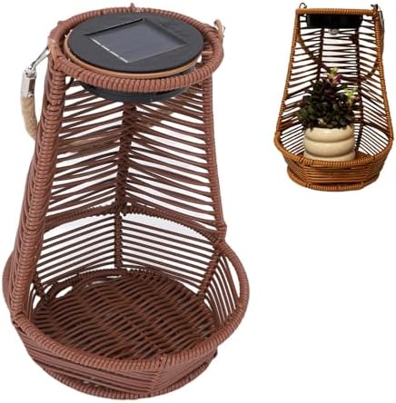 Dpofirs Hanging Rattan Lantern, Outdoor Solar Light Planter, Water Proof PC Rattan Outdoor Lantern with LED Lighting, for Garden Terrace Balcony Yard (Dark Brown) - Image 6