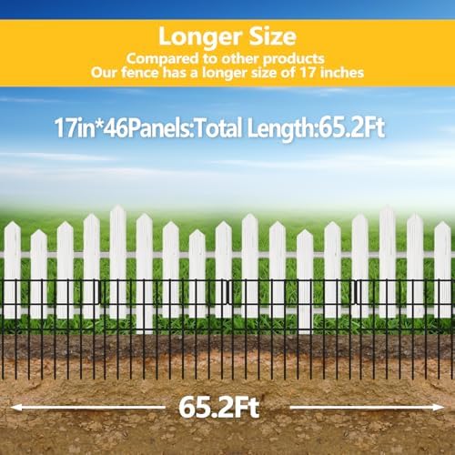 ULIOK 46 Panels Animal Barrier Fence, Garden Fence Animal Barrier, No Dig Fencing, 65.2ft(L) x 13in(H) Dog Fencing Rabbit Fences, 1.5in Spike Spacing Rustproof Metal Fences Border for Outdoor Yard - Image 5
