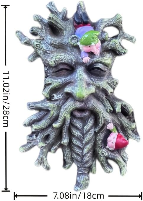 Whimsical Tree Face Garden Decoration ，Tree Faces Decor Outdoor Wallmounted Statue Art with Leaf Features, Outdoor Decor Garden Accessory (Green) - Image 3