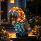 Solar Outdoor Statues Gnome Garden Decor, Garden Gnome with Solar LED Umbrella Decorative for Patio, Balcony, Lawn, Yard Ornament - Christmas Gardening Gifts for Mom Grandma by SUCUY