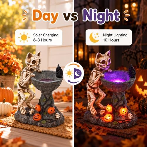 Nacome Solar Skull Cat Statues for Halloween Decor: IP65 Waterproof Resin - Image 4