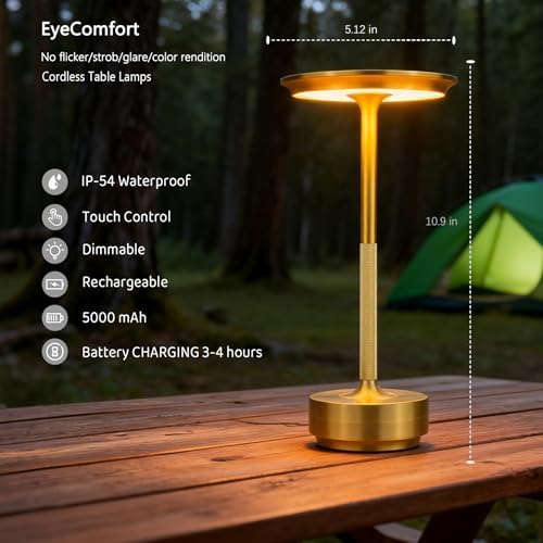 UdoUto 2-Pack Cordless Table Lamps Rechargeable, Gold - Image 6