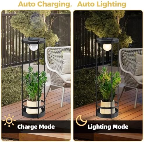 Outdoor Solar Floor Lamp with Plant Stand 2 in 1 Heavy-Duty Metal Flower Pot for Real/Fake Flowers, Adjustable Height, Waterproof Dusk to Dawn, Standing Light for Patio, Yard, Garden (35.5"H - 1Pack) - Image 7