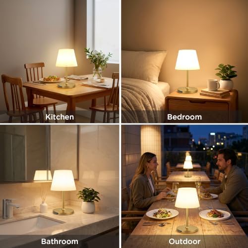 LUTEC Shower Lamp Waterproof, 6000mAh Rechargeable Cordless Table Lamp with 3 Color Temps and Stepless Dimming, Touch Control & Portable LED Nightlight for Bathroom, Desk, Outdoor(Gold) - Image 7