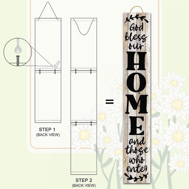 God Bless Our Home Vertical Sign - 8"x63" Welcome Sign for Front Door, Tall Porch Decor, Rustic Farmhouse Wood Outdoor Decoration - Image 4