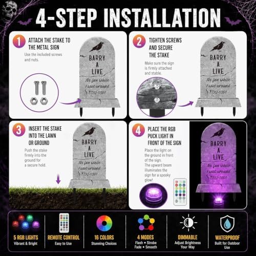Aurelema 6 Pcs 17" Metal Halloween Tombstones Decoration with Light Outdoor - Image 4