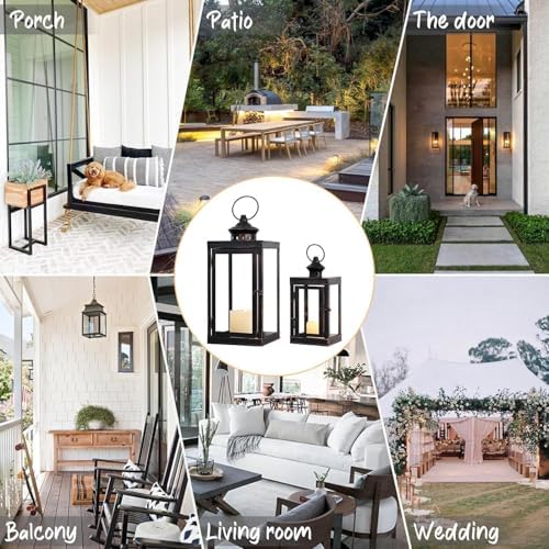Large Lantern Decorative Outdoor & Indoor, Set of 2 (14’’&10’’) Metal Candle Lanterns Decor, Vintage Hanging Candle Holder for Front Porch Patio Wedding Farmhouse Home, Spring Decoration - Image 3