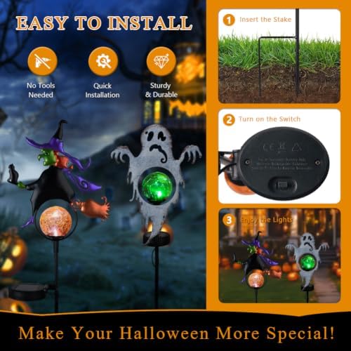 Solar Halloween Garden Stake Light 2 Pack Witch & Ghost Decorations - Image 5