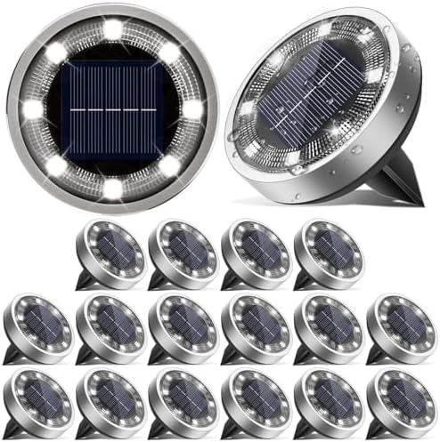 vighep Solar Ground Lights,18 Pack Flat Solar Lights Outdoor Waterproof, Bright LED Solar Disc Lights, 6000K Cool White Landscape Lighting for Outside Yard Garden Pathway Driveway Lawn by Vighep