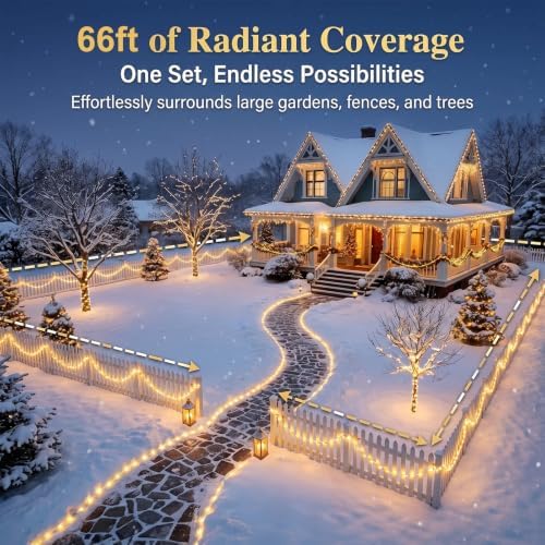 Solar Rope Lights Outdoor Waterproof 2 Pack, 66ft 200 LED Warm White String Lights with 8 Modes, Flexible Clear Tube Fairy Lights Auto On/Off for Garden Patio Fence - Image 7