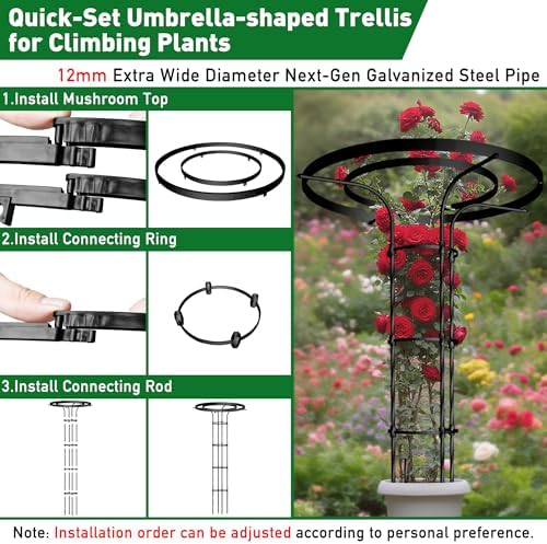 Mushroom Top Trellis for Climbing Plants Outdoor, 3.44FT Decorative Obelisk Plant Support with Rustproof PE-Coated Metal, Rose Trellis for Clematis Ivy, Black - Image 5