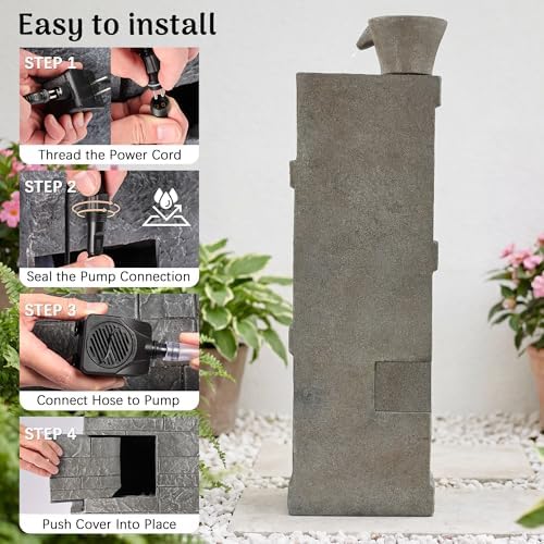 Redlife 49.6" Tall Outdoor Waterfall Fountain, 5-Tier Modern Stone-Look Garden Water Feature with Warm LED Lights & Adjustable Pump, Large Floor-Standing Waterproof Resin Fountain for Patio,Yard, Deck - Image 5