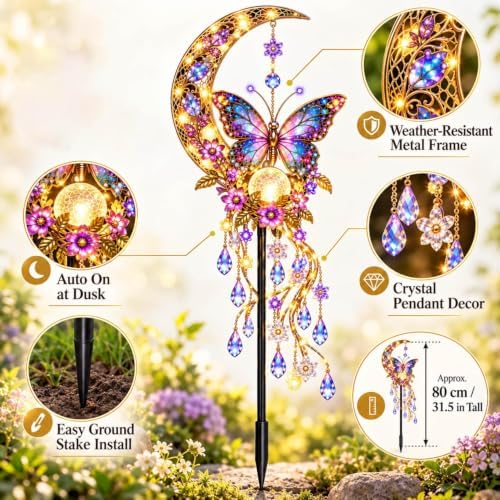 Moon Butterfly Garden Stake Light with Crystal Pendant，#A 1PC - Image 3
