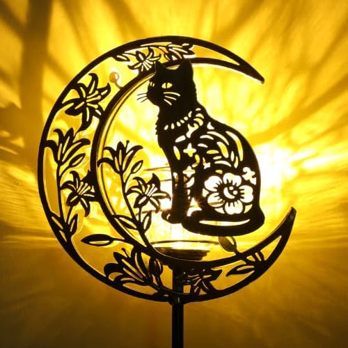 Solar Lights Outdoor Decor Cracked Glass Cat Stake Moon Lights Cat Gift - Image 3