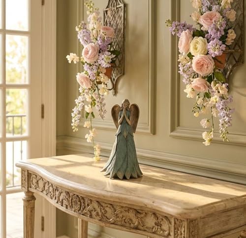Napco Praying Angel Faith Plant Leaf 11 x 6 x 6.5 inches Blue and Bronze Resin Stone Collectible Figurine Statue Sculpture, Indoor Outdoor Garden Décor - Image 5